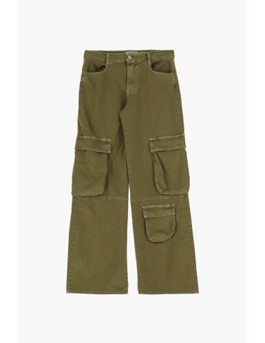 Please Femme pantalon multipoches forme baggy en coton kaki delavé