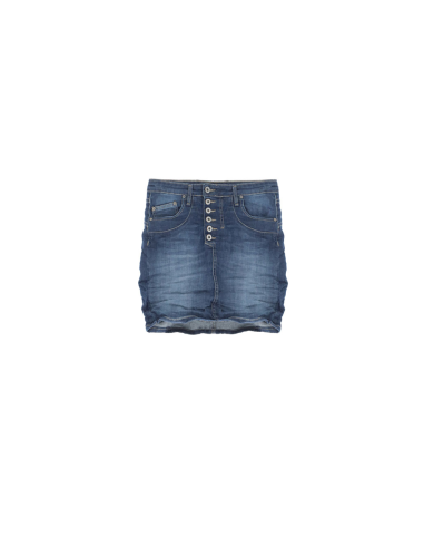 Please femme, mini jupe en jean à boutonnage apparent,delavage bleu moyen
