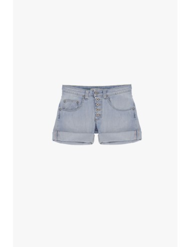 Please Femme short en jean modele P88 à boutonnage apparent en denim delavé bleu clair