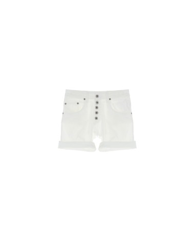 Please Femme short en jean modele P88 à boutonnage apparent en coton stretch coloris Bianco Ottico (blanc optique)
