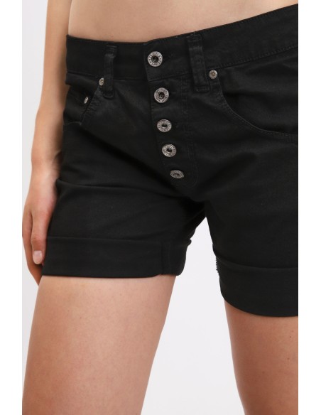 Please Femme short en jean modele P88 à boutonnage apparent en coton stretch coloris Noir