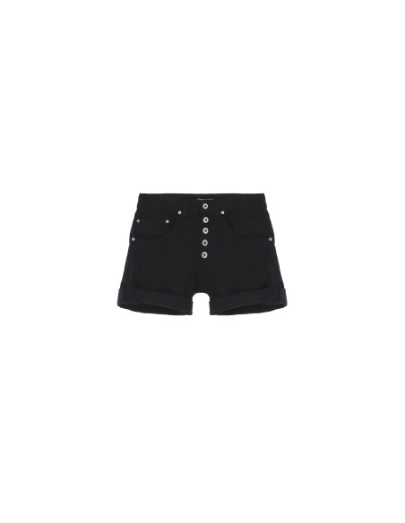 Please Femme short en jean modele P88 à boutonnage apparent en coton stretch coloris Noir