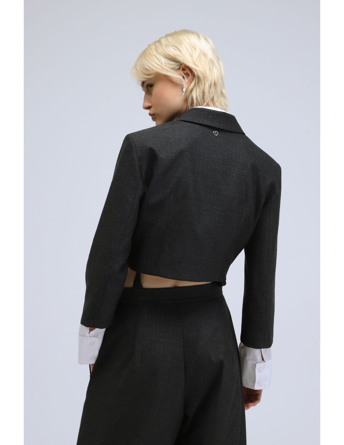 Please Femme blazer court type spencer en drap gris anthracite