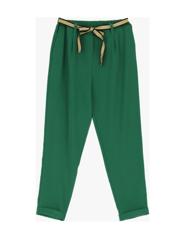 Please Femme pantalon forme carotte a taille elastiquée ceinturée en crepe coloris green