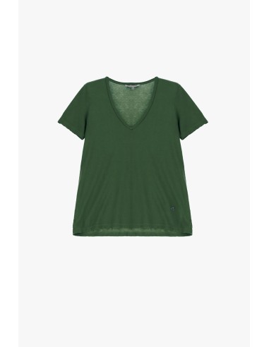 Please Femme tshirt basique à col pointe et manches courtes en coton coloris green