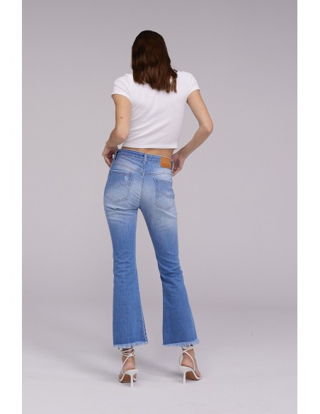 Please Femme jean kick flare longueur Cropped en denim delavé bleu medium