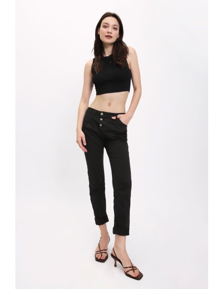 Please Femme pantalon coupe boyfriend  modele P78 en coton elasthane coloris noir