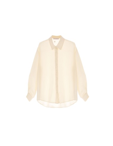PLEASE FEMME CHEMISIER A MANCHES LONGUES ETCOL POINTE EN CREPE SATIN COLORIS PANNA