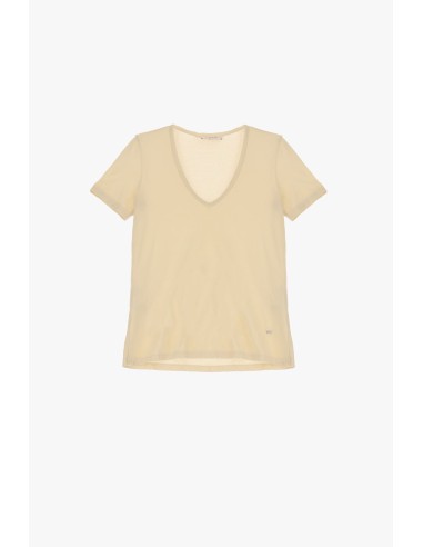 Please Femme tshirt basique à col pointe et manches courtes en coton coloris chalk (beige)
