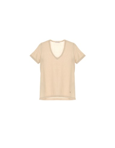 Please Femme tshirt à manches courtes en viscose et lurex effet pailletté coloris champagne/oro (doré leger)