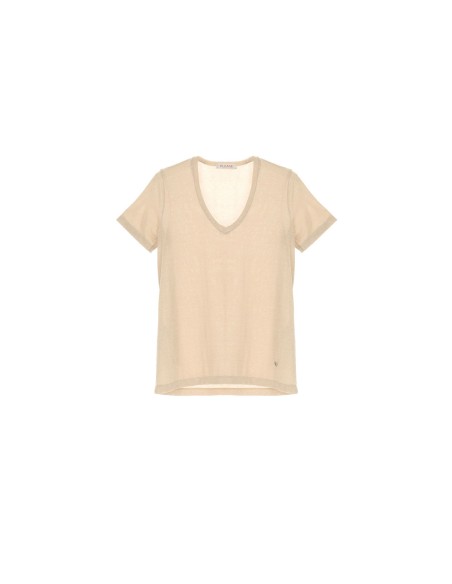 Please Femme tshirt à manches courtes en viscose et lurex effet pailletté coloris champagne/oro (doré leger)