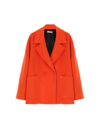Please Femme, manteau court croisé, oversized, en drap coloris orange