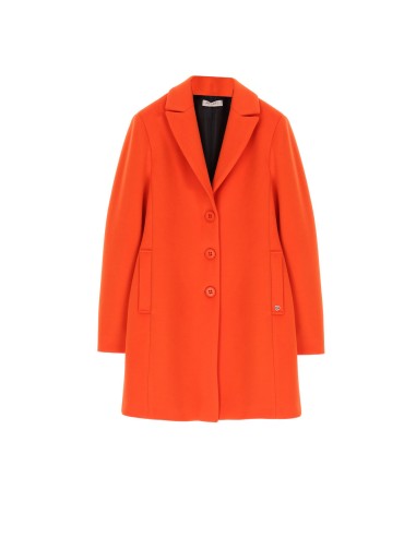 Please Femme manteau court et cintré a boutonnage droit en drap coloris Orange