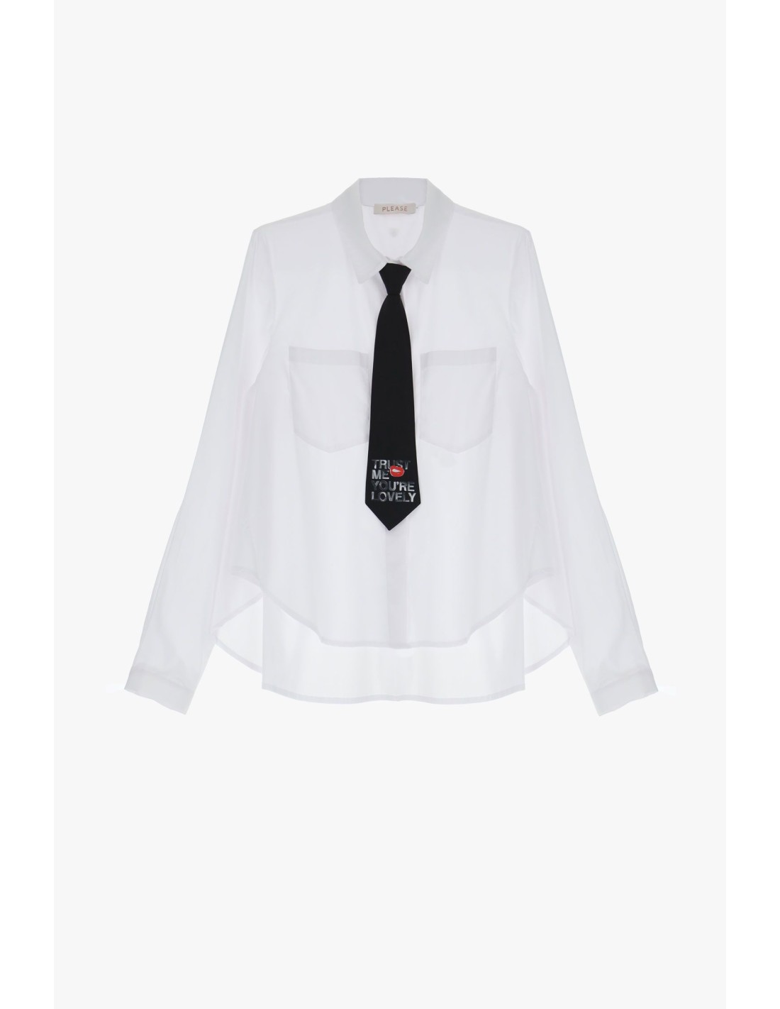 Please Femme chemise droite cravate,en coton coloris blanc