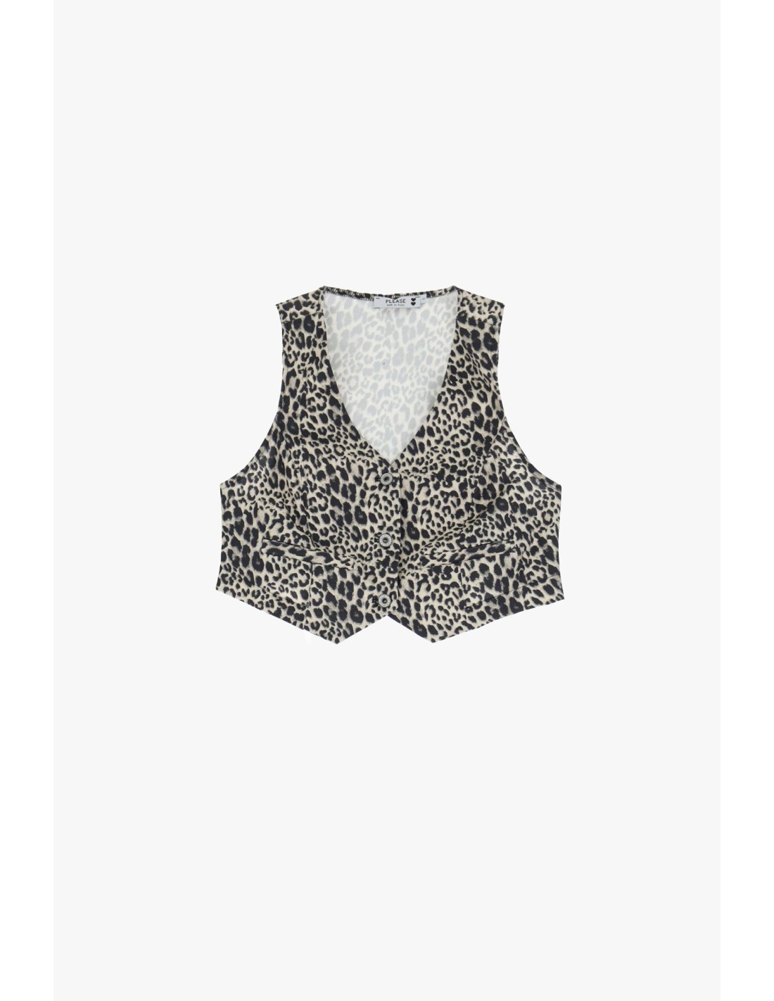 Please Femme gilet court en coton imprim leopard ecru et noir