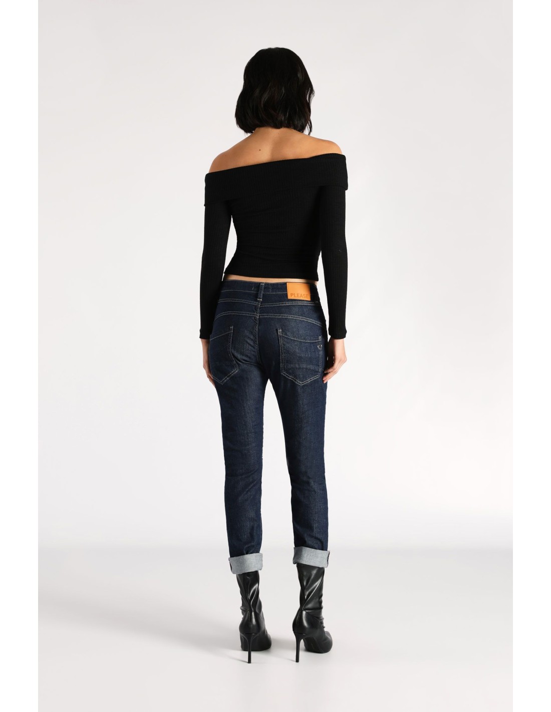 Please Femme pantalon coupe boyfriend modele P78 en toile denim bleue delavage Brut