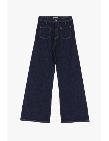 Please Femme jean flare a poches plaquées en denim stretch delavage bleu brut