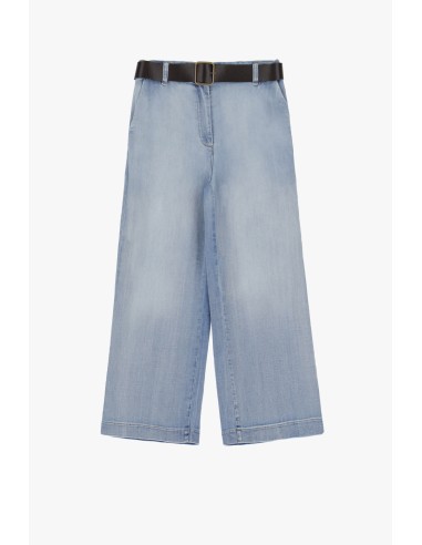 Please Femme pantalon 7/8e forme chino baggy en coton denim bleu clair