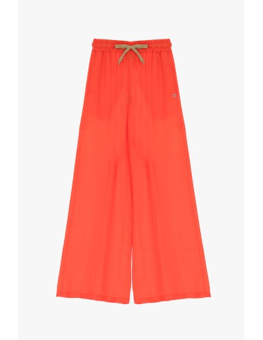 Please femme pantalon forme palazzo a taille coulissée en satin coloris corail (flery orange)