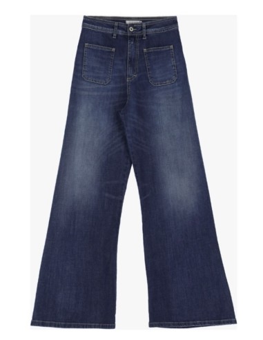 Please Femme jean flare à poches plaquées en denim stretch délavage bleu moyen