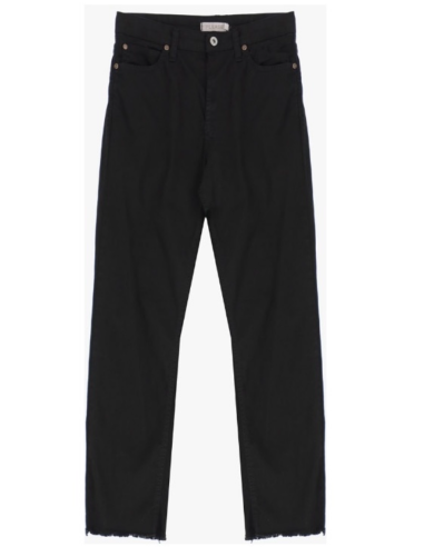 Femme jean longueur 7/8 en gabardine de coton stretch et ourlets à franges coloris noir (nero)