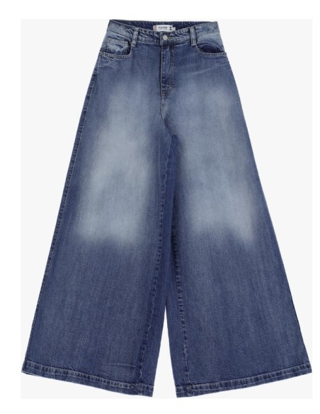 Please femme jean patte d'elephant en denim bleu moyen