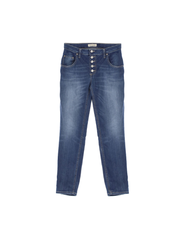 PLEASE FEMME JEAN FORME REGULAR A TAILLE BASSE ET BOUTONNAGE APPARENT EN DENIM BLEU MOYEN