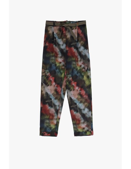 Please Femme Pantalon imprime carotte taille elastiquee ceinturee
