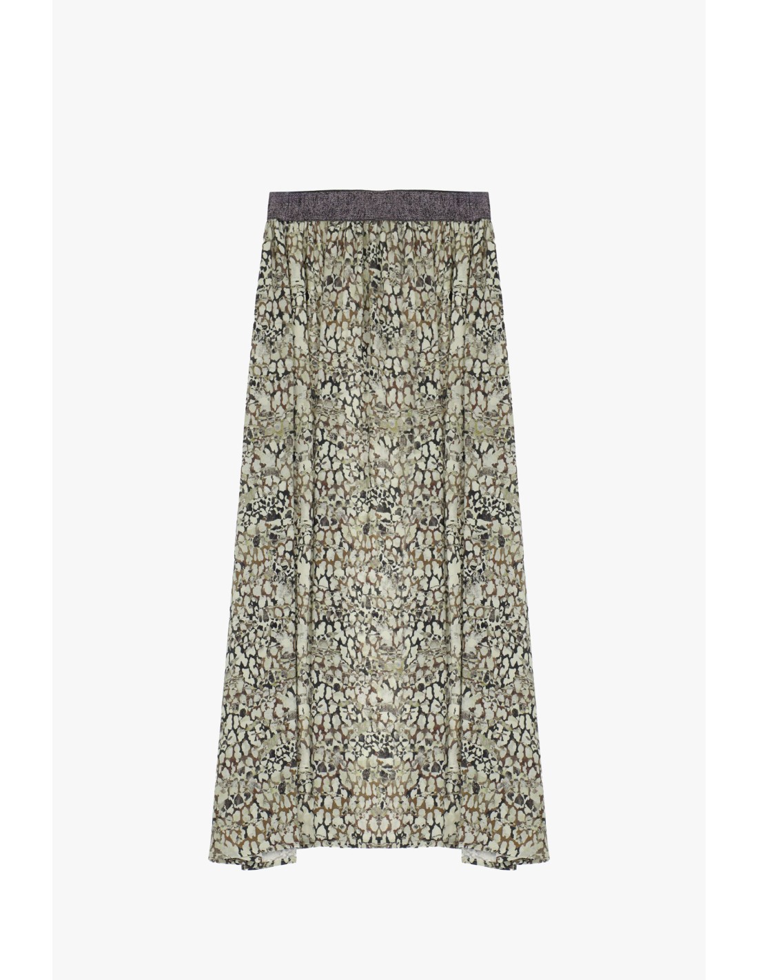 Please jupe midi en polyester viscose imprime verde