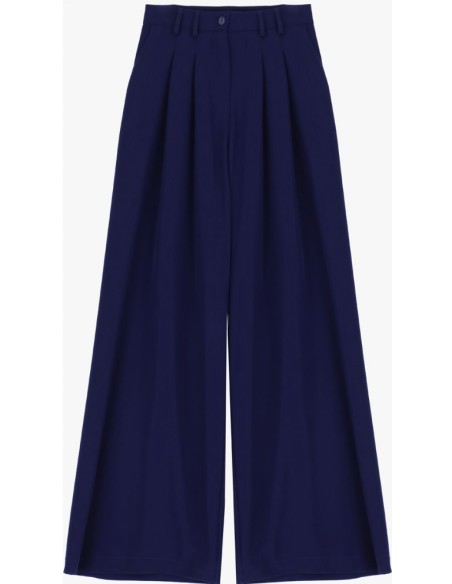 Please Femme pantalon à doubles pinces et jambes évasées en crêpe fluide