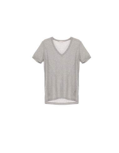 PLEASE FEMME TSHIRT A PAILLETTES A COL V EN VISCOSE ET LUREX COLORIS GRIGIO/ARGENTO