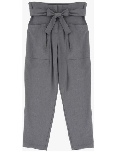 Pantalon Marylin Taille Haute Nouee Please Femme en Drap Gris Mode Italienne