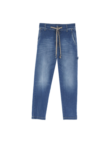 PLEASE FEMME PANTALON CHARPENTIER FORME CAROTTE EN DENIM BLEU DELAVAGE MOYEN
