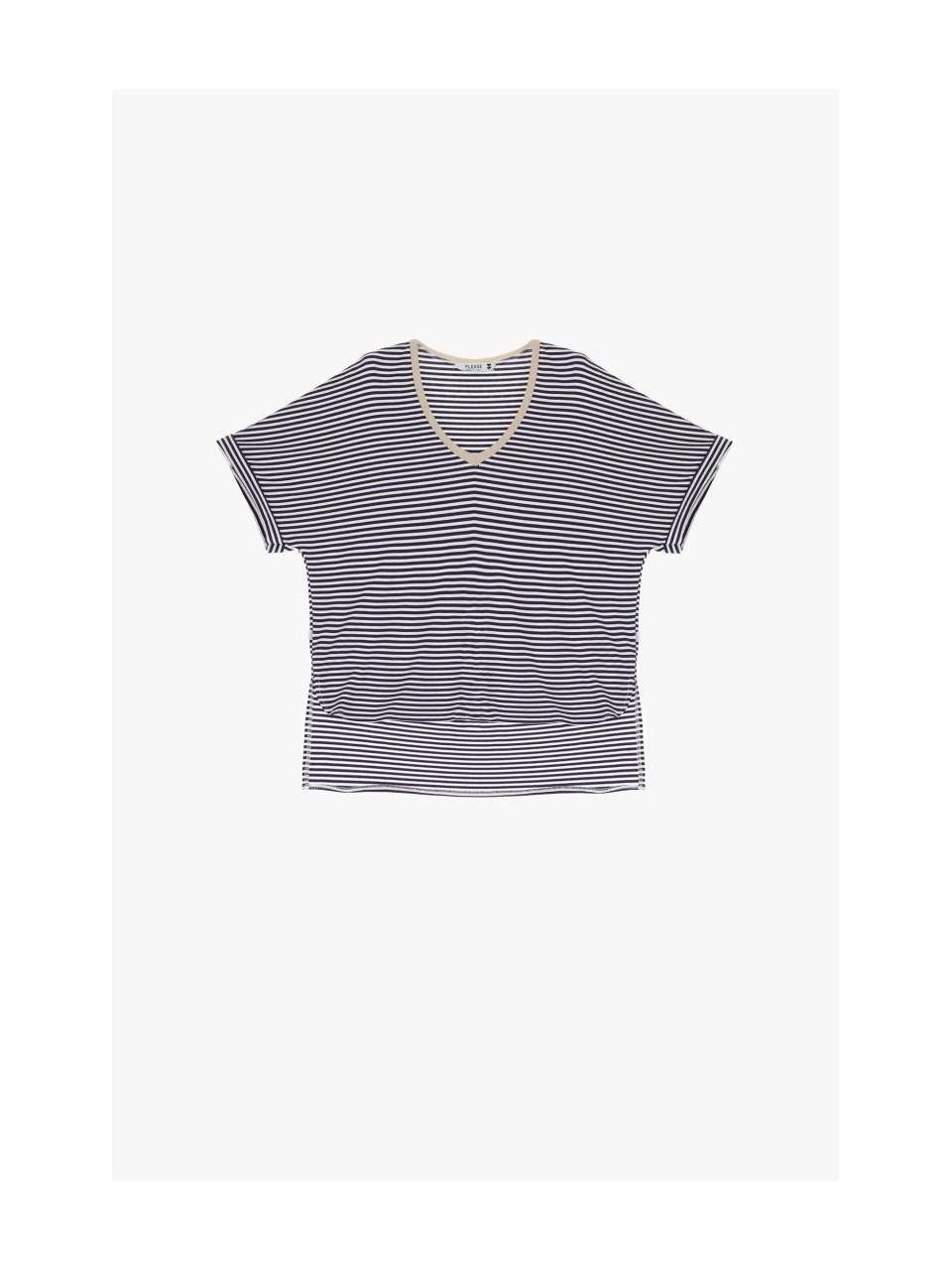 Please Femme T-shirt à rayures et bordure col V pailletée