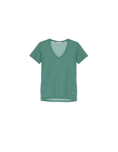 PLEASE FEMME TSHIRT A PAILLETTES A COL V EN VISCOSE ET LUREX COLORIS SALVIA/VERDE