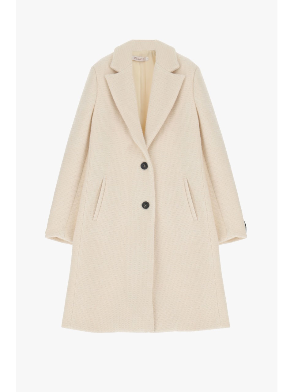 Manteau Long Please Femme a Boutonnage Droit Effet Poil de Chameau Coloris Panna
