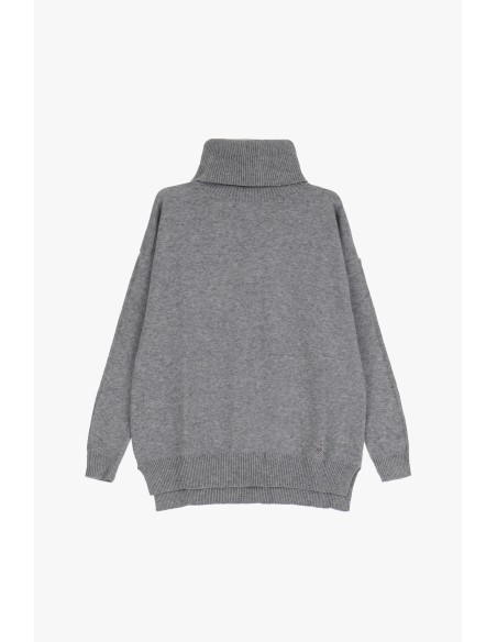 Pull Col Roule Oversize en Viscose Gris Grigio pour Femme PLEASE