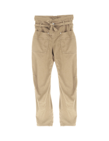 PLEASE FEMME PANTALON FORME BALLOON A TAILLE PAPER BAG EN GABARDINE DE COTON STRTECH COLORIS CAMEL