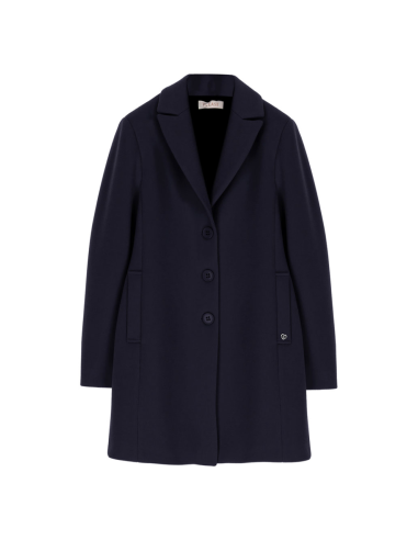 PLEASE FEMME MANTEAU COURT UNI A BOUTONNAGE SIMPLE ET COL A REVERS EN POINTE COLORIS BLU