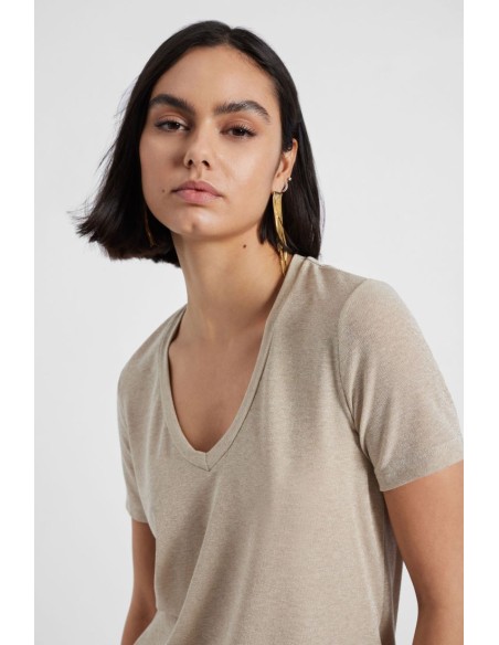 Please Femme tshirt à manches courtes en viscose et lurex effet pailletté coloris champagne/oro (doré leger)