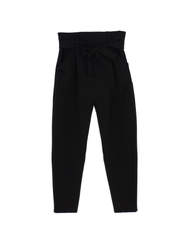 PLEASE FEMME PANTALON MARYLIN FORME DROITE A TAILLE HAUTE CEINTURéE EN TECHNO STRETCH COLORIS NOIR