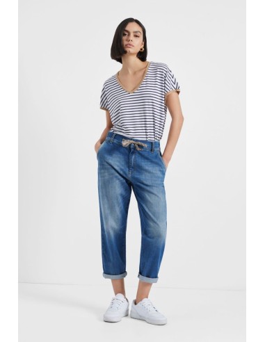Please Femme jean forme charpentier a taille coulissée en denim bleu medium