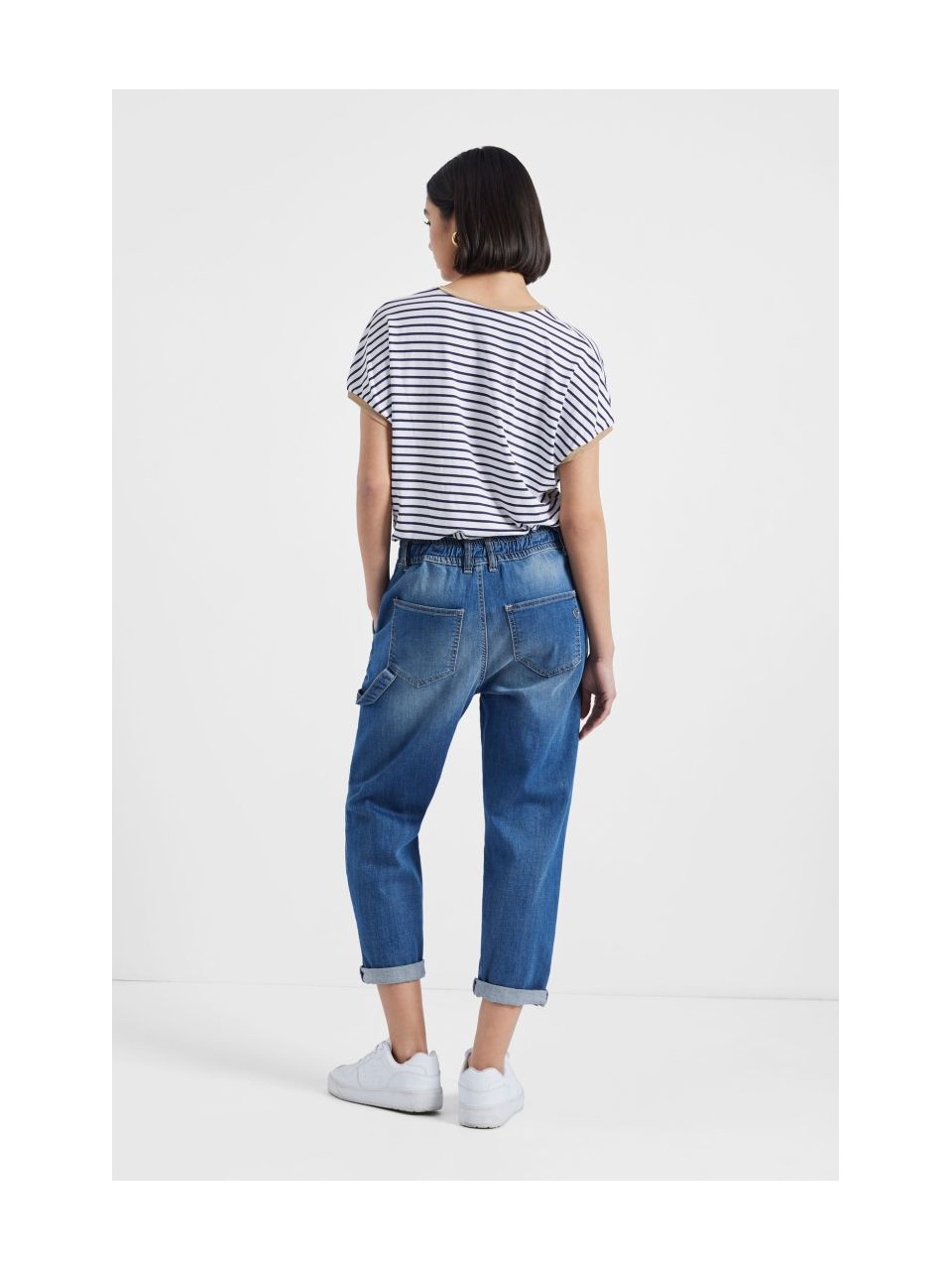 Please Femme jean forme charpentier a taille coulissée en... 2