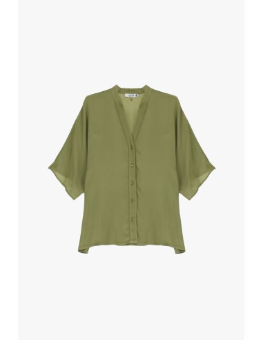 Please Femme chemisier oversize col mao coloris kaki