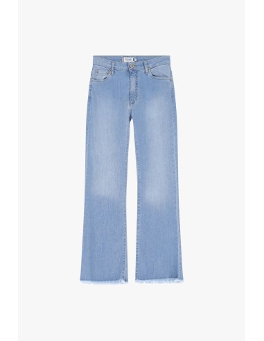 Please Femme jean kick flare longueur Cropped en denim delavé bleu clair à petites déchirures