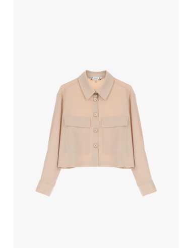 Please Blouson court en crepe fluide Beige