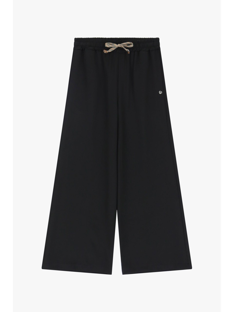 Please Pantalon Large forme Palazzo en crepe fluide Noir