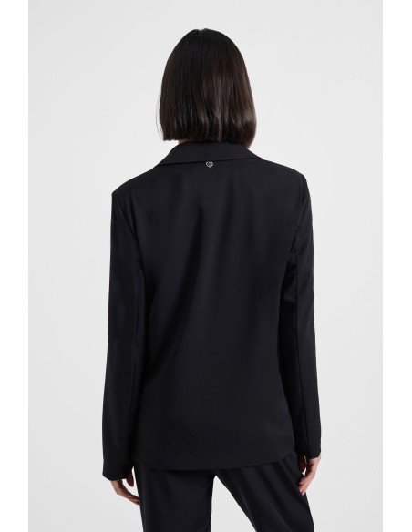 Please Pantalon Large forme Palazzo en crepe fluide Noir