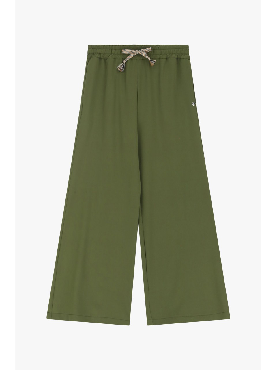 Please Pantalon Large forme Palazzo en crepe fluide Kaki