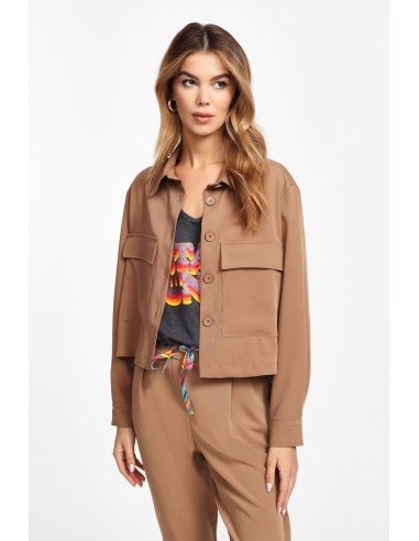 Please Blouson en crepe fluide coloris camel
